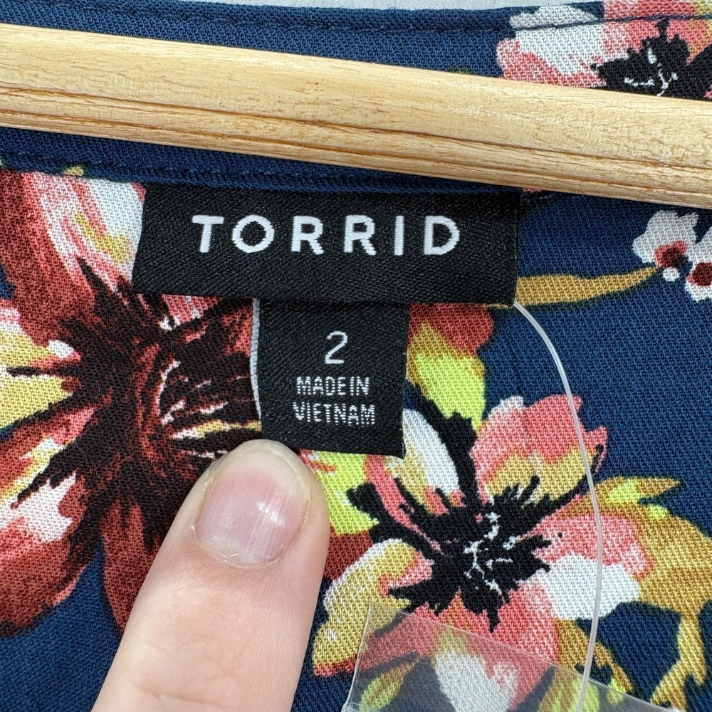 Torrid Dress Womens 2X Blue Floral 3/4 Bell Sleeve Fit & Flare Stretch Midi NWT - Picture 6 of 10